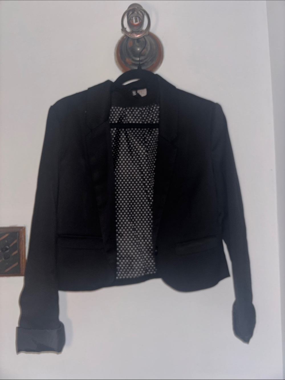Divided Black Cropped Blazer with Polka Dot Lining